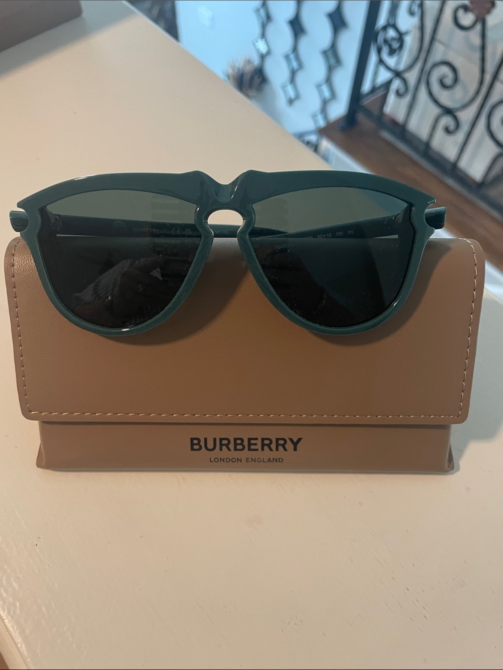 Burberry Dark Green Sunglasses with Purple Accents - Picture 4 of 9